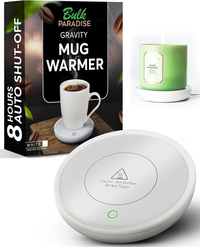 BULK PARADISE Coffee Mug Warmer with Auto Shut-Off – Compact 17W Cup Warmer for Desk with Gravity Switch – Electric Candle Warmer Plate for Jar Candles – Keeps Coffee, Tea & Drinks Warm – Safe & Durable (White) - Image 1